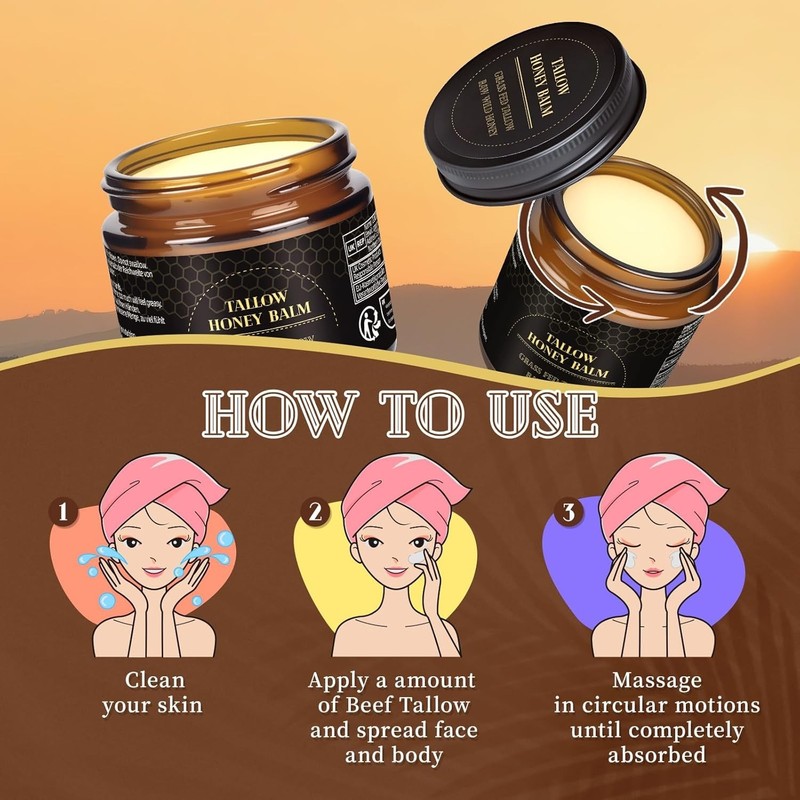 Beef Tallow for Skin, Tallow and Honey Balm for Face, Organic Grass-fed Beef gallery