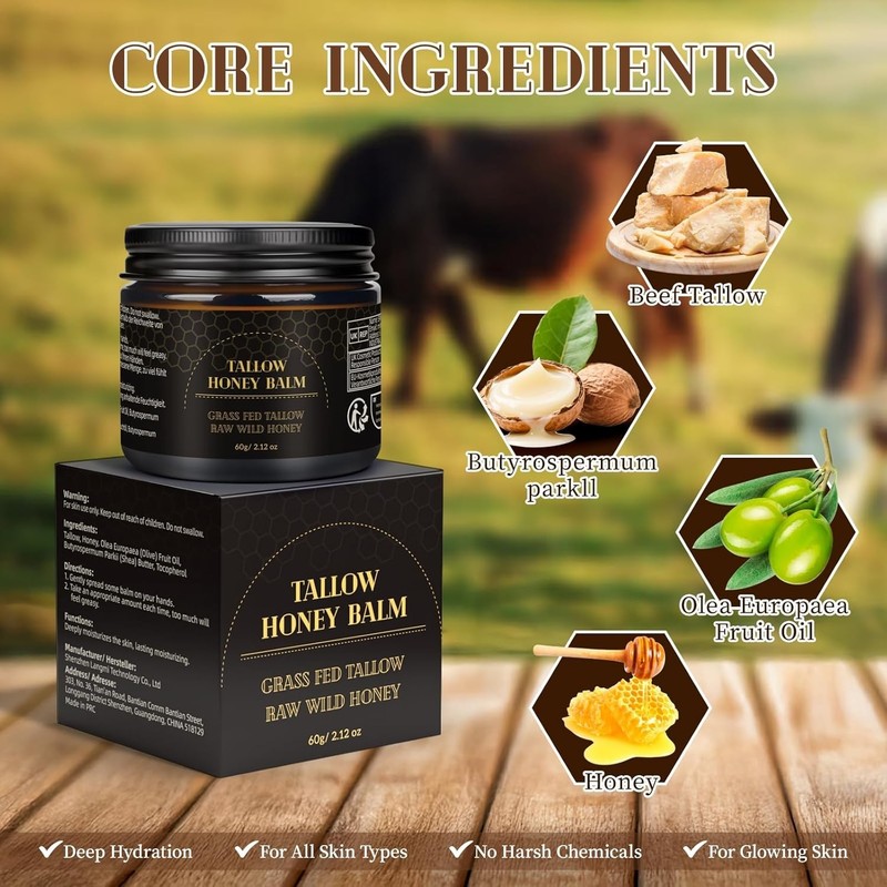 Beef Tallow for Skin, Tallow and Honey Balm for Face, Organic Grass-fed Beef gallery